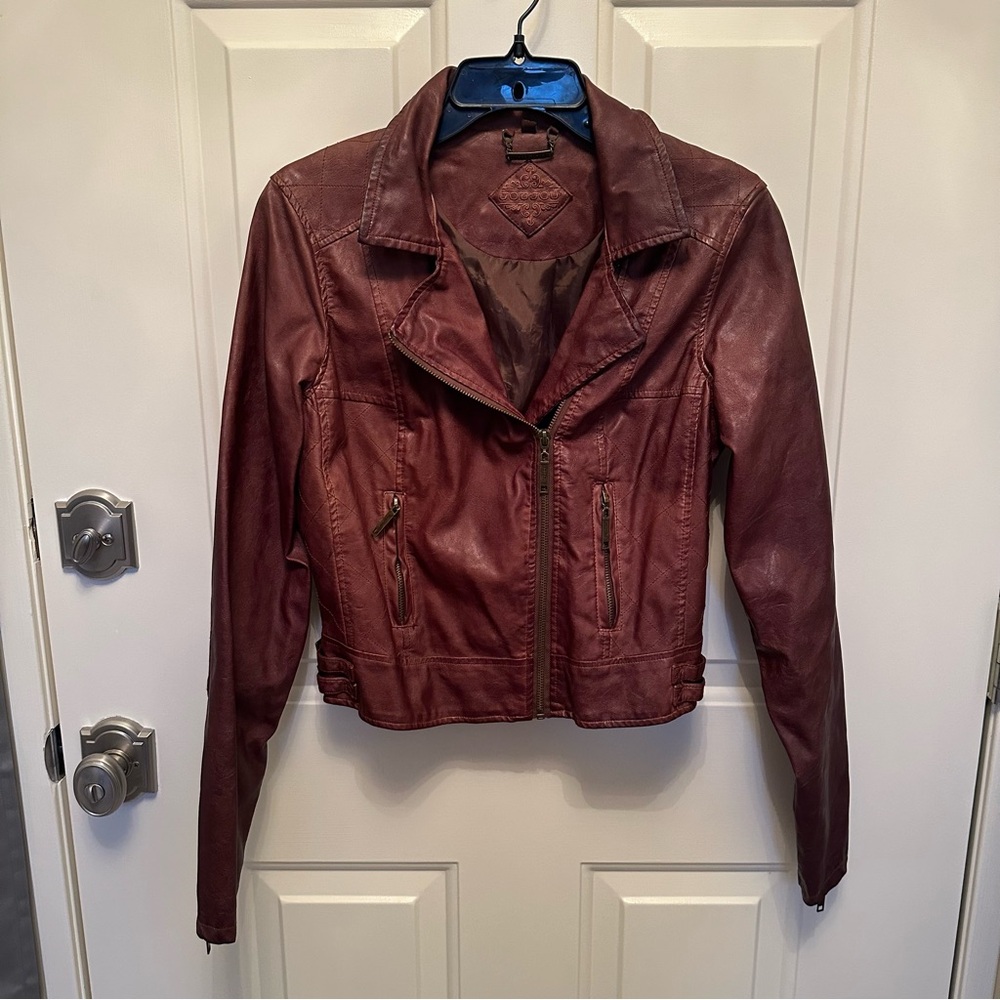 Jou Jou Women's Rich Brown Vegan Leather Jacket